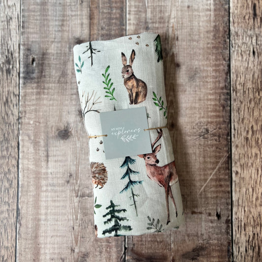 Woodland Animals Muslin Swaddle Blanket