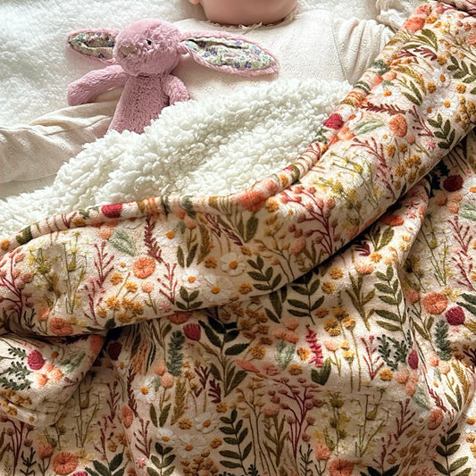 Embroidered Look Floral Sherpa Blanket - Pram/Buggy Size