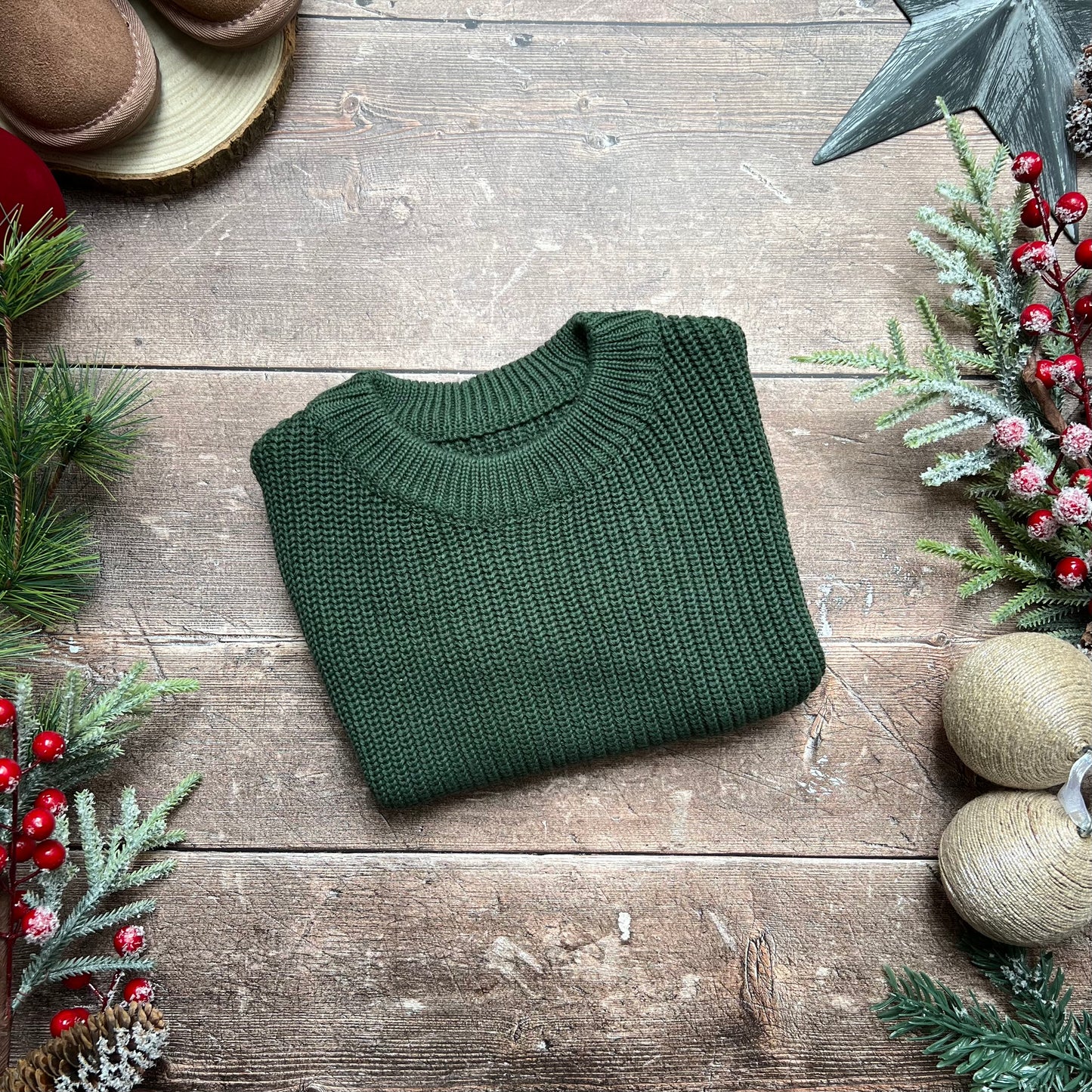 Chunky Knit Oversized Sweater - Forest Green 4-5 years
