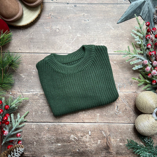 Chunky Knit Oversized Sweater - Forest Green 1-2 years