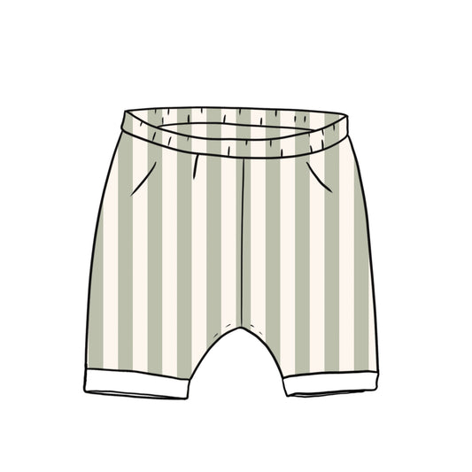 Sage Stripe Rolled Shorts 12-18m (legging style)