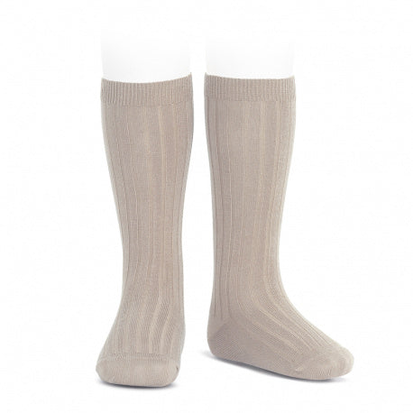 Cóndor Cotton Rib Knee High Socks - STONE