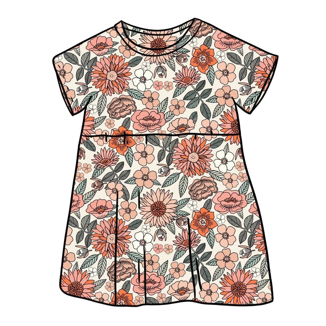 Retro Floral Short Sleeve Dress