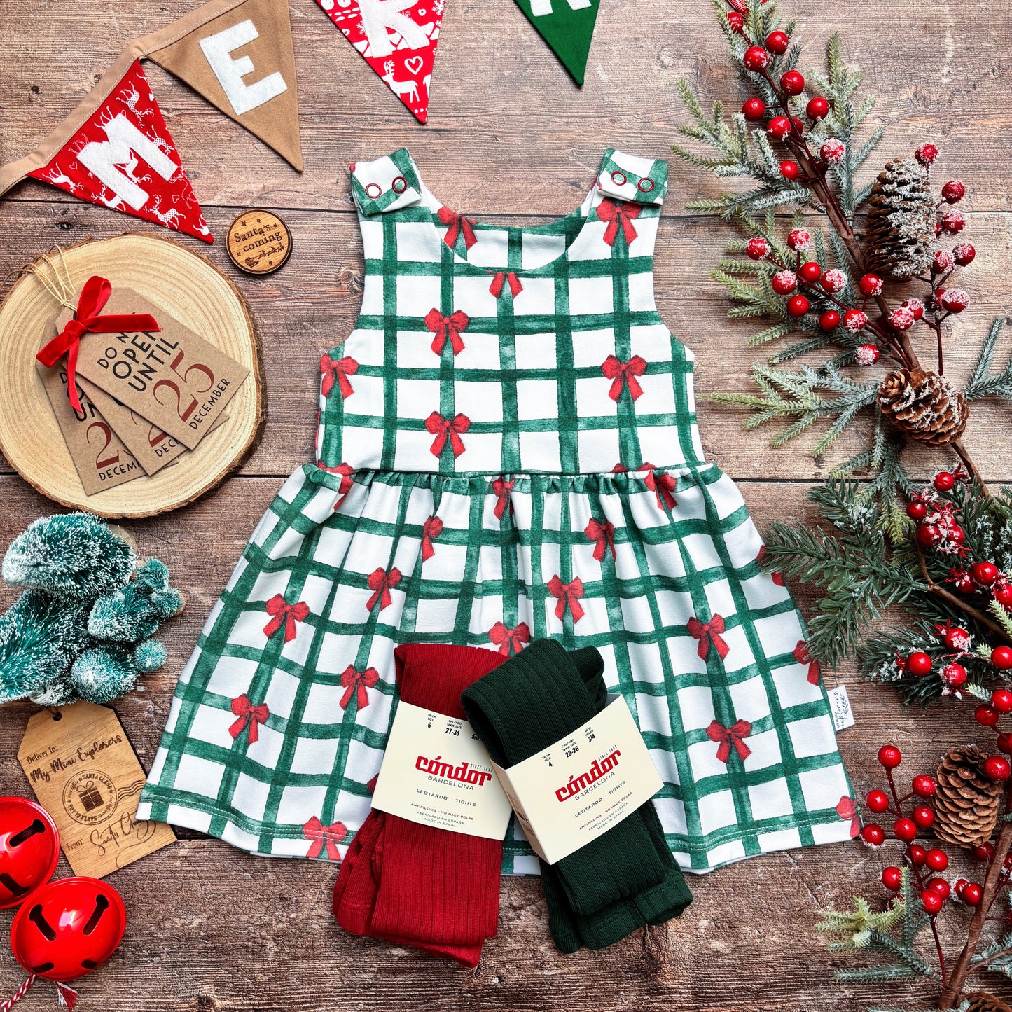 Christmas Gingham Child & Baby Frill Sleeve Dress