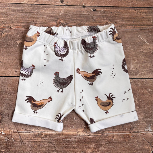 White Chickens Rolled Shorts 12-18m (legging style)