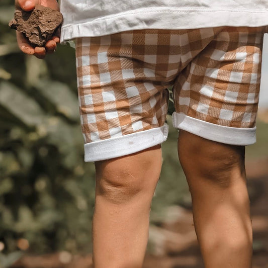 Ochre Gingham Child & Baby Shorts - Rolled or Hemmed