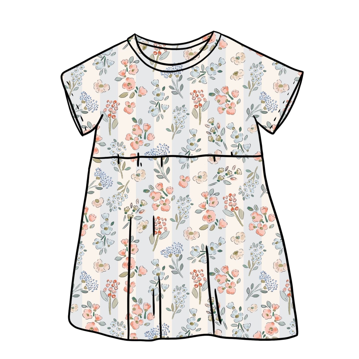 Floral Stripes Child & Baby Sleeved Dress - 3 options