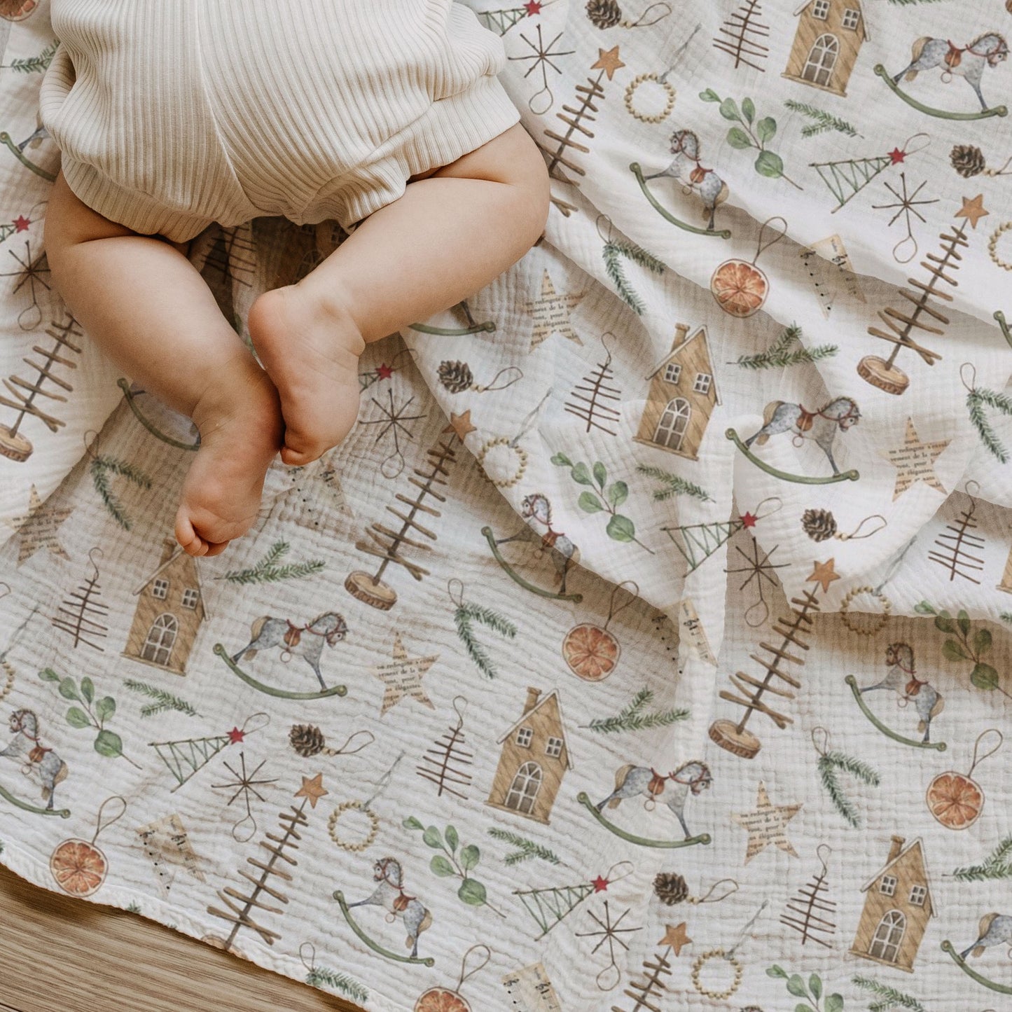 Scandi Christmas Child & Baby Muslin Swaddle Blanket