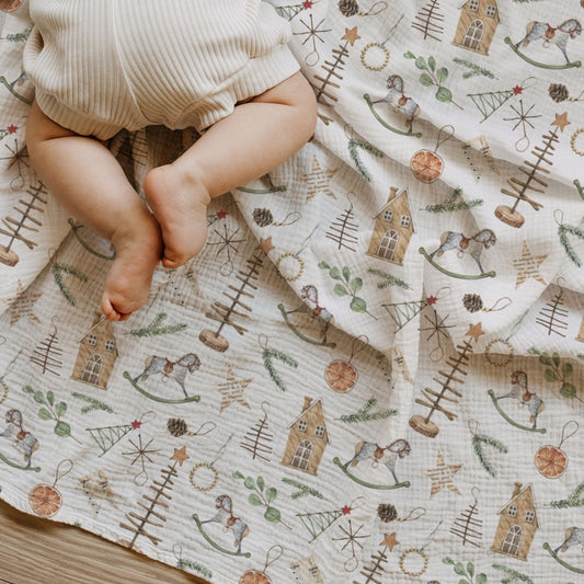 Scandi Christmas Child & Baby Muslin Swaddle Blanket