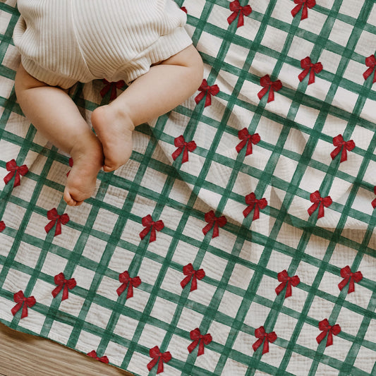 Christmas Gingham Child & Baby Muslin Swaddle Blanket