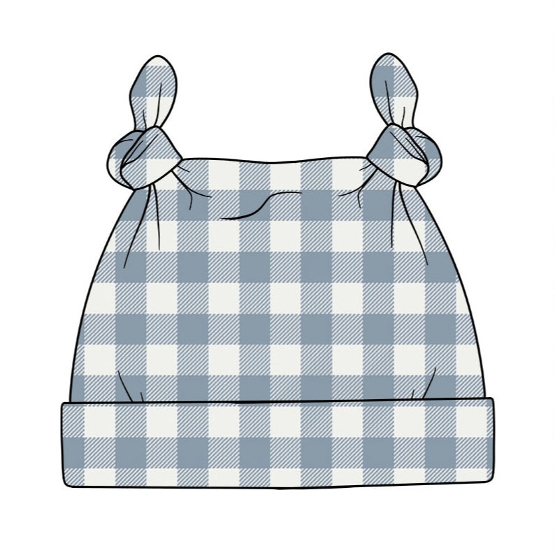 Denim Gingham Knotted Hat