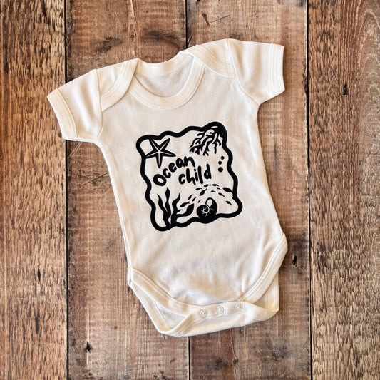 Ocean Child (navy) SS bodysuit 3-6m