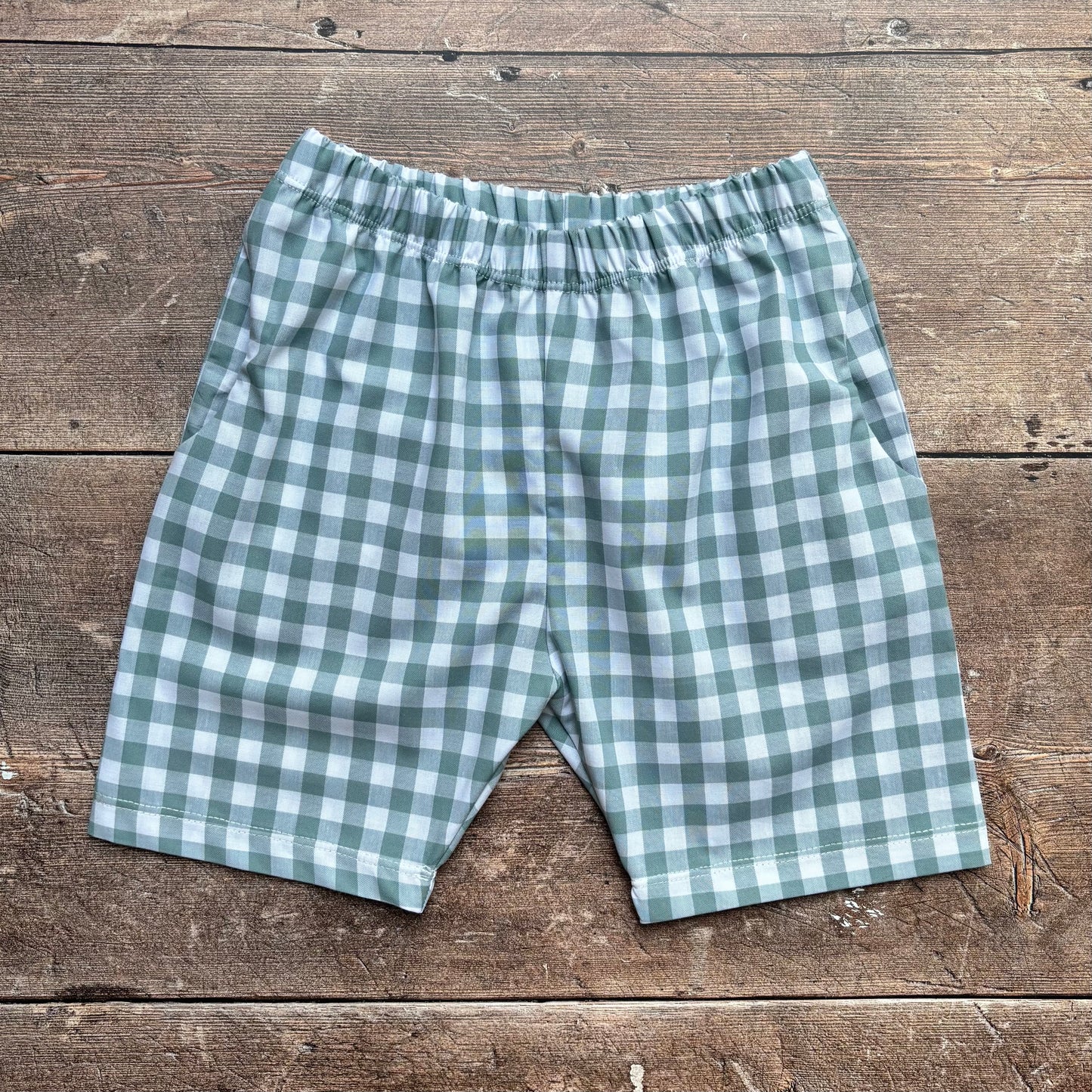 Turquoise Gingham 100% Cotton Toddler & Child Pocket Shorts