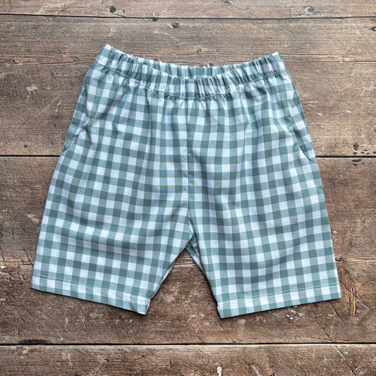 Turquoise Gingham 100% Cotton Toddler & Child Pocket Shorts