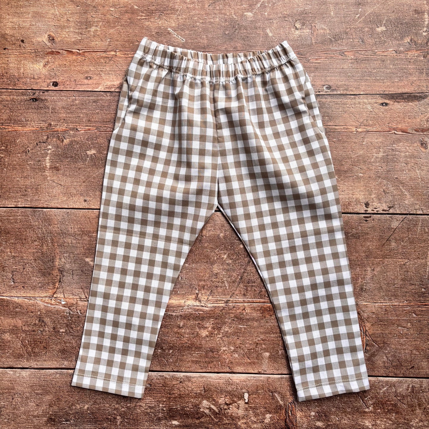 Sand Gingham 100% Cotton Toddler & Child Pocket Trousers