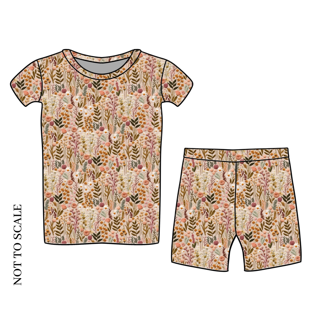 Embroidered Look Floral Shorts Lounge Set