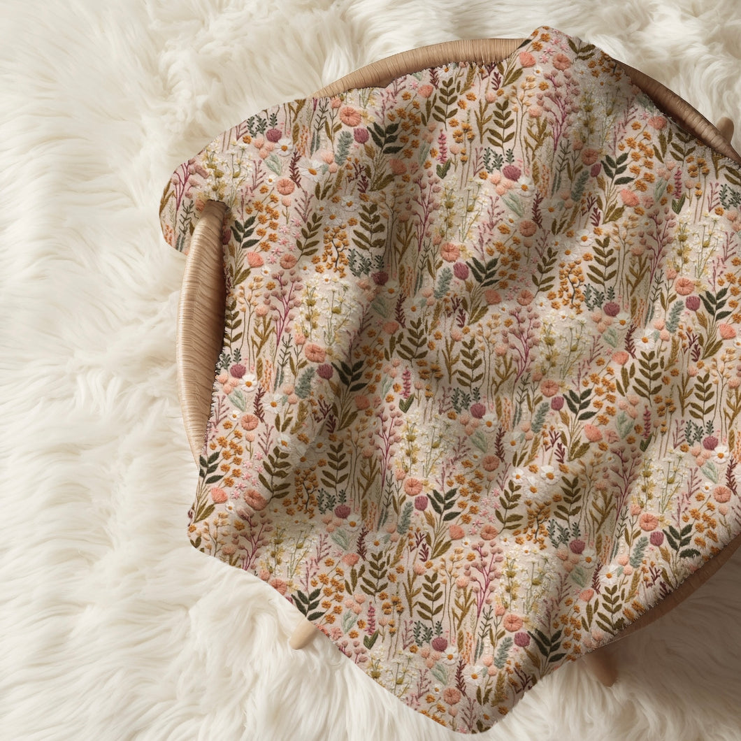 Embroidered Look Floral Snuggle Blanket