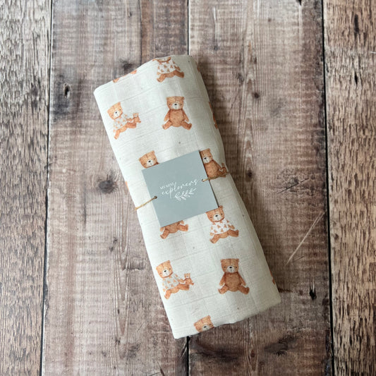 Teddy Bears Muslin Swaddle Blanket