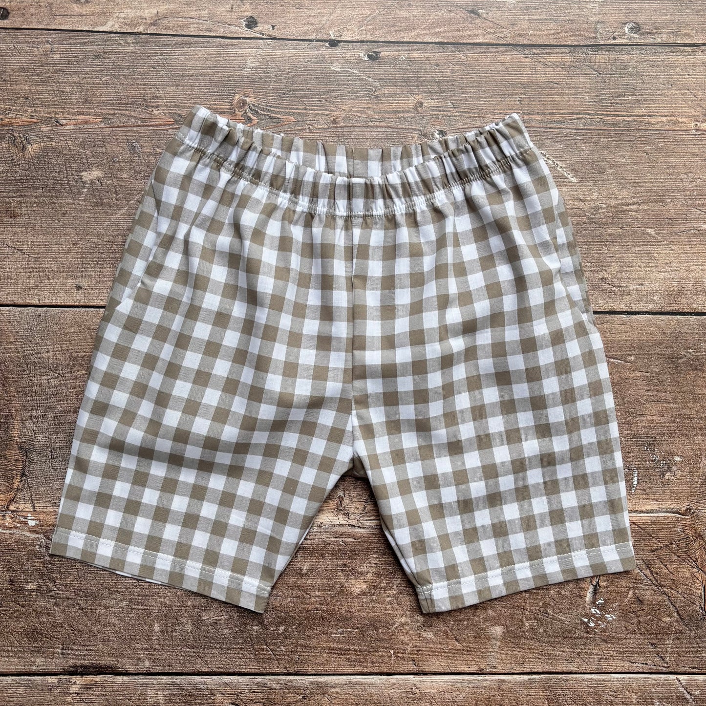 Sand Gingham 100% Cotton Toddler & Child Pocket Shorts