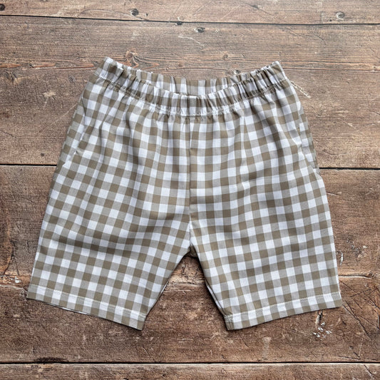 Sand Gingham 100% Cotton Toddler & Child Pocket Shorts