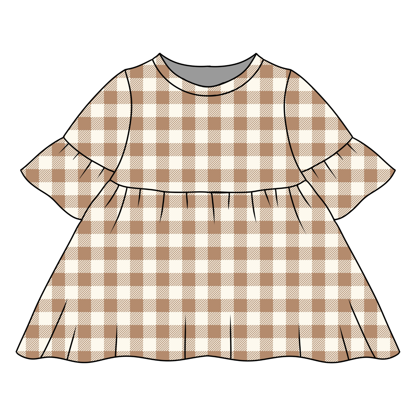 Mocha Gingham Child & Baby Sleeved Dress - 3 options