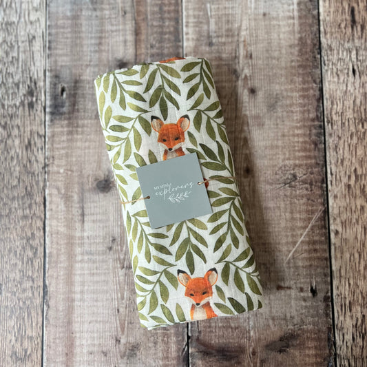 Fox & Leaves Muslin Swaddle Blanket