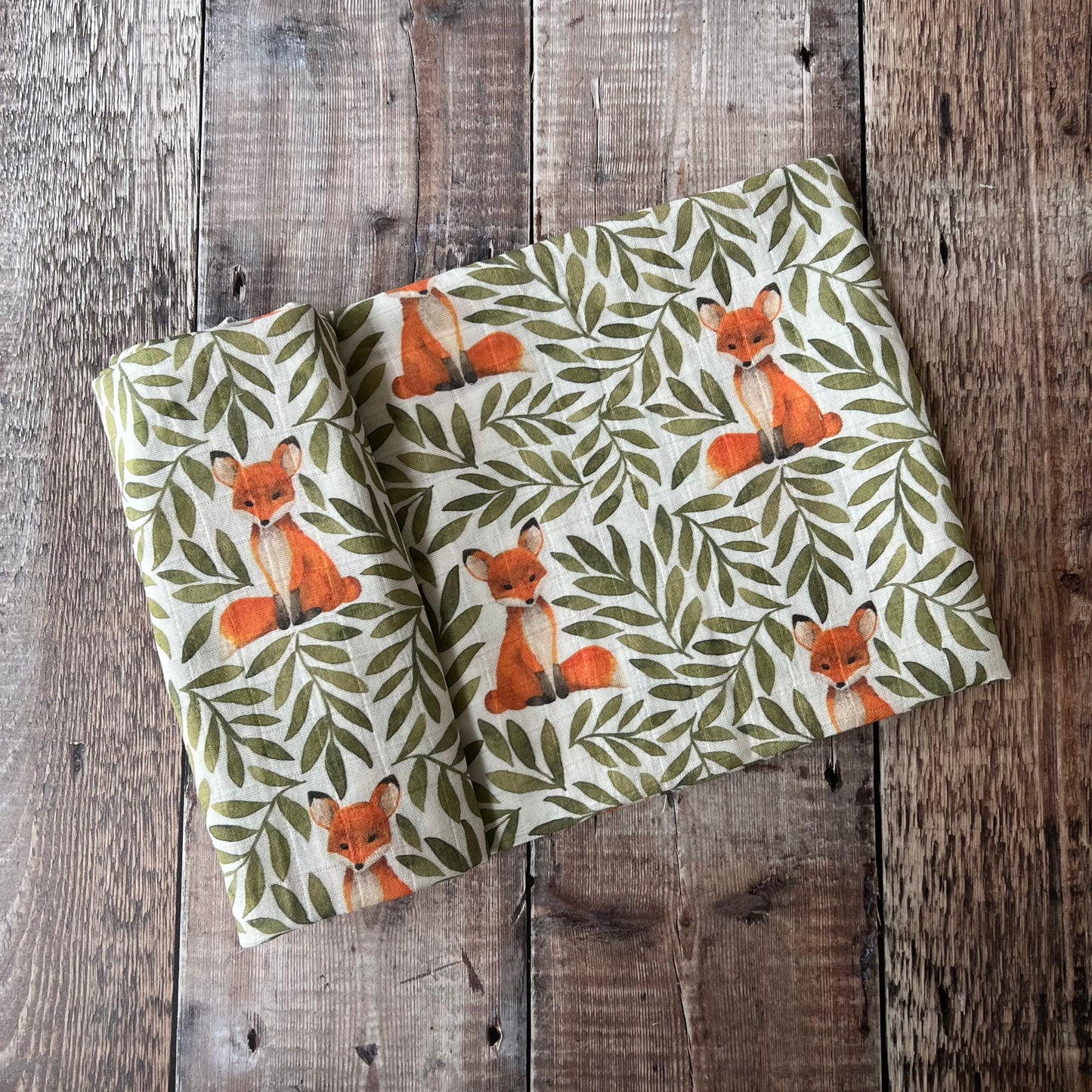 Fox & Leaves Muslin Swaddle Blanket
