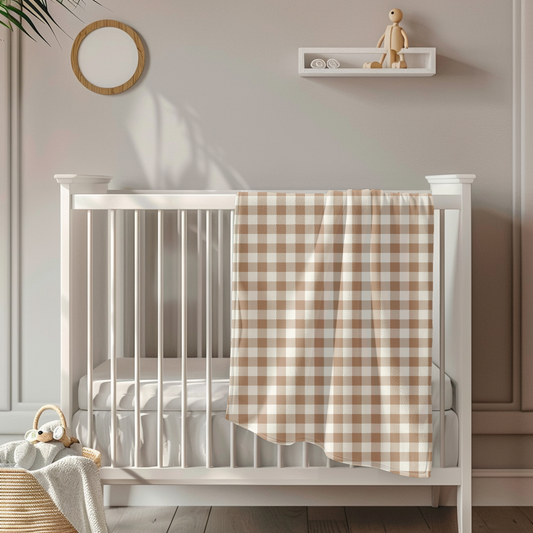 Mocha Gingham Toddler & Child Sherpa Blanket