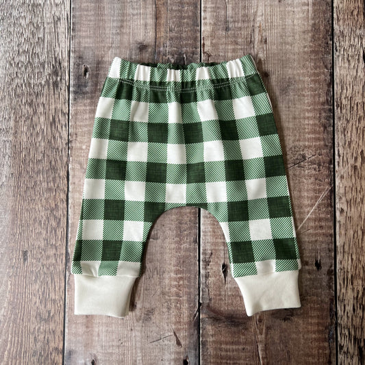 Green Check Harems 0-3m (neutral cuffs)