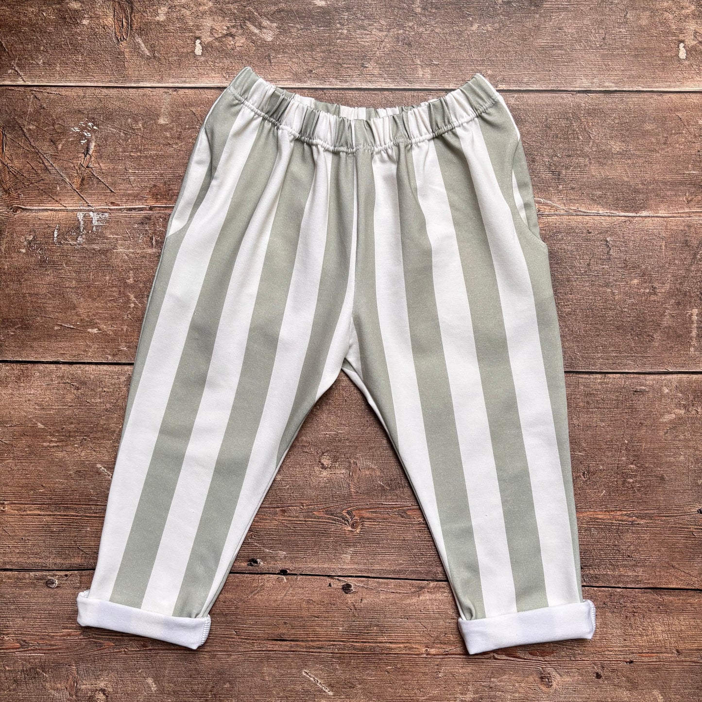 Sage Stripes Toddler & Child Pocket Trousers