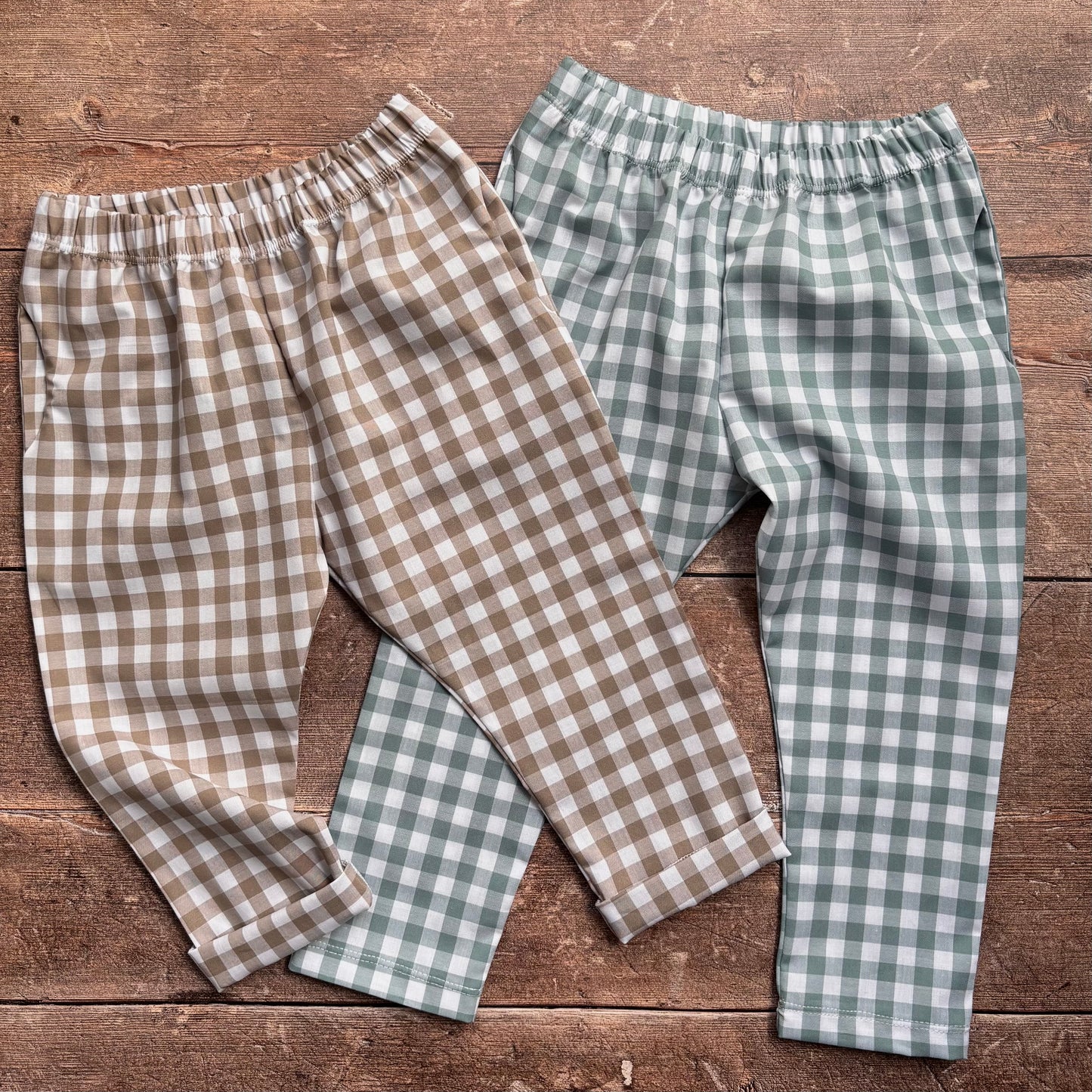 Turquoise Gingham 100% Cotton Toddler & Child Pocket Trousers
