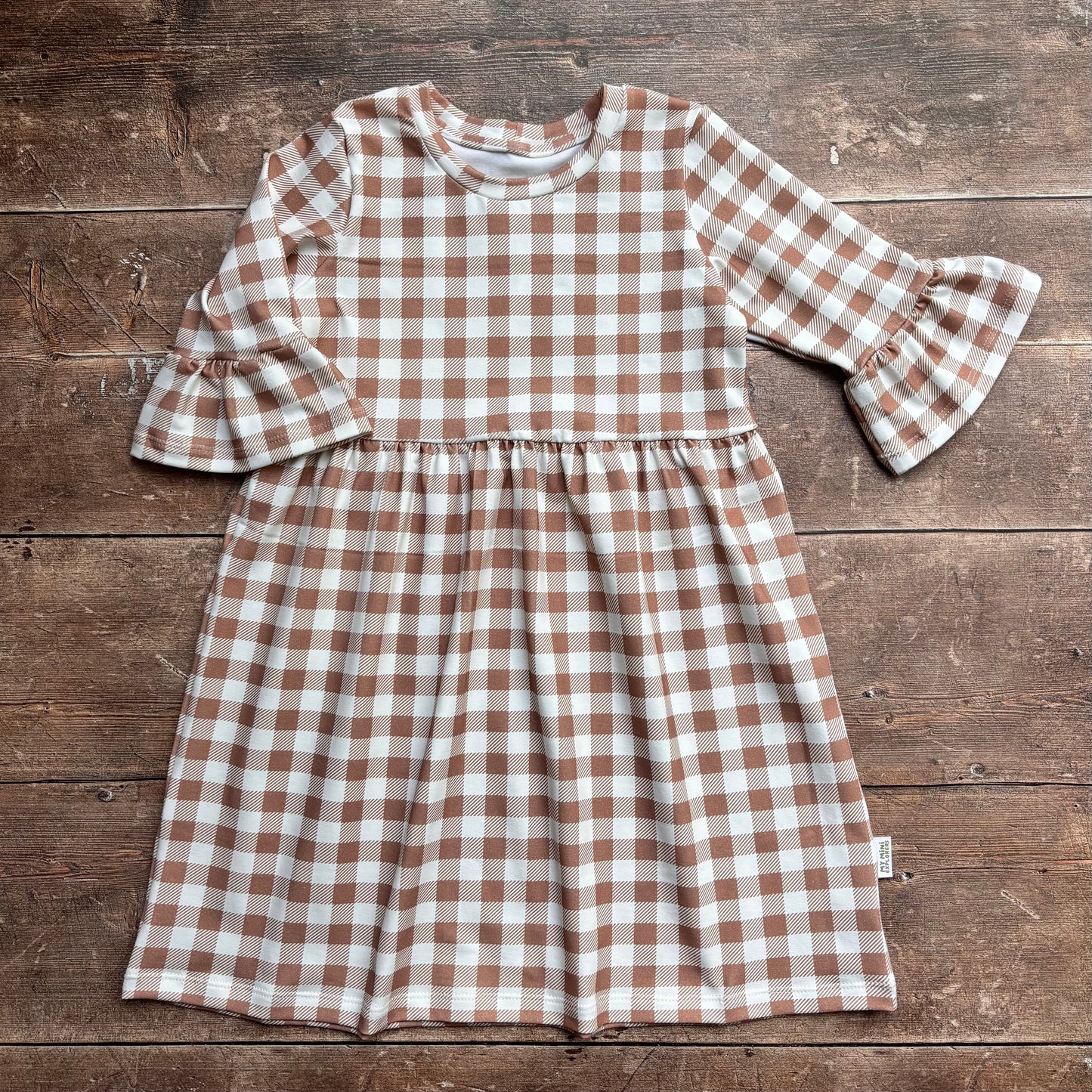 Mocha Gingham Child & Baby Sleeved Dress - 3 options