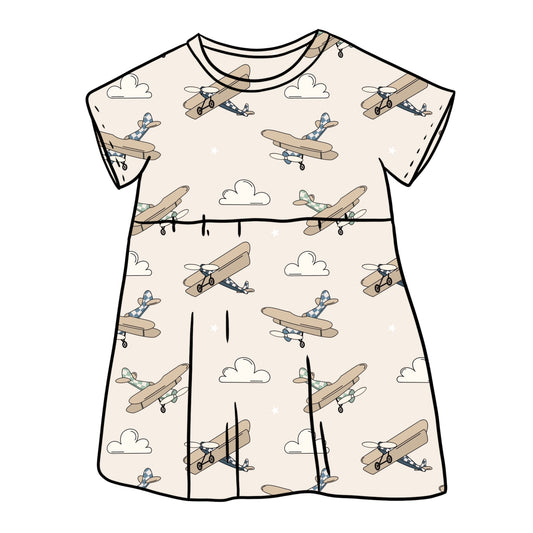 Vintage Airplanes Short Sleeve Dress