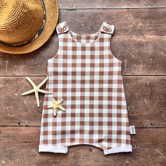 Mocha Gingham Child & Baby Short Romper