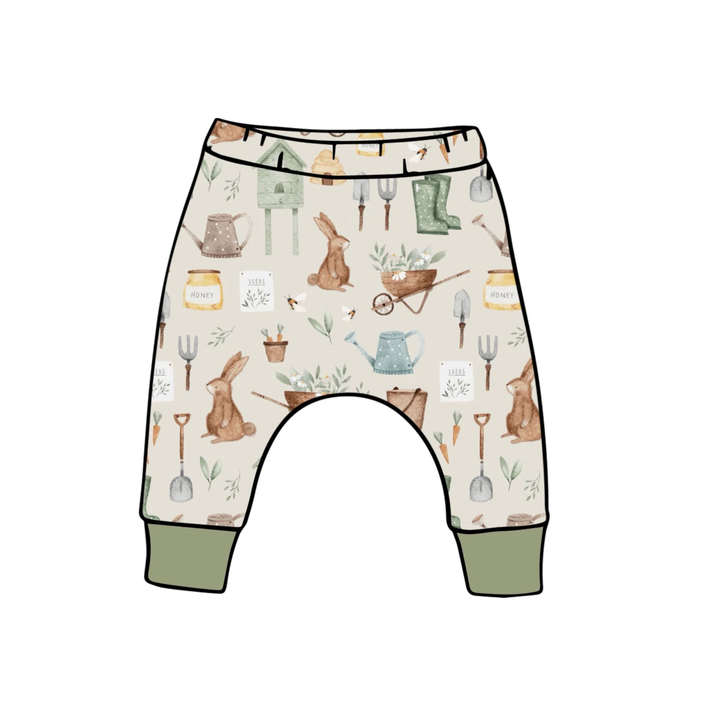 Bunny Allotment Harems 18-24m (khaki cuff)