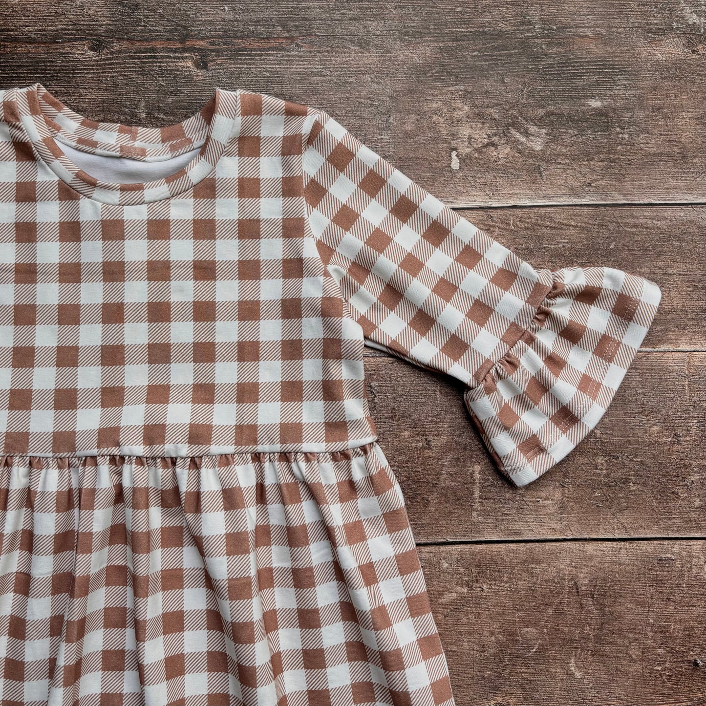 Mocha Gingham Child & Baby Sleeved Dress - 3 options
