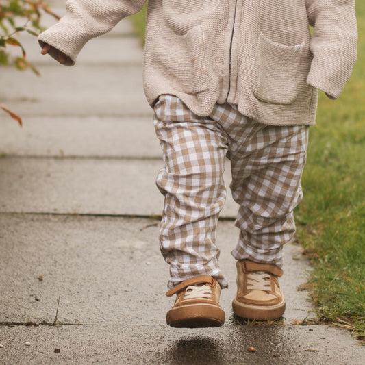 Sand Gingham 100% Cotton Toddler & Child Pocket Trousers