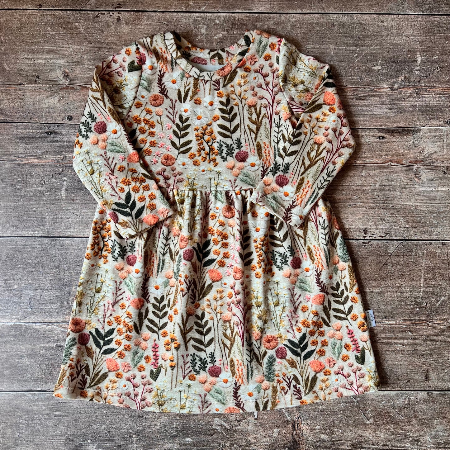 Embroidered Look Floral Child & Baby Long Sleeve Dress