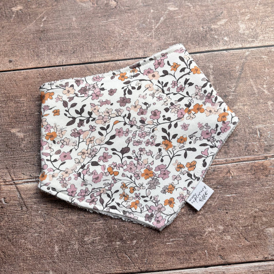 Lilac and Caramel Ditsy Floral Dribble Bib