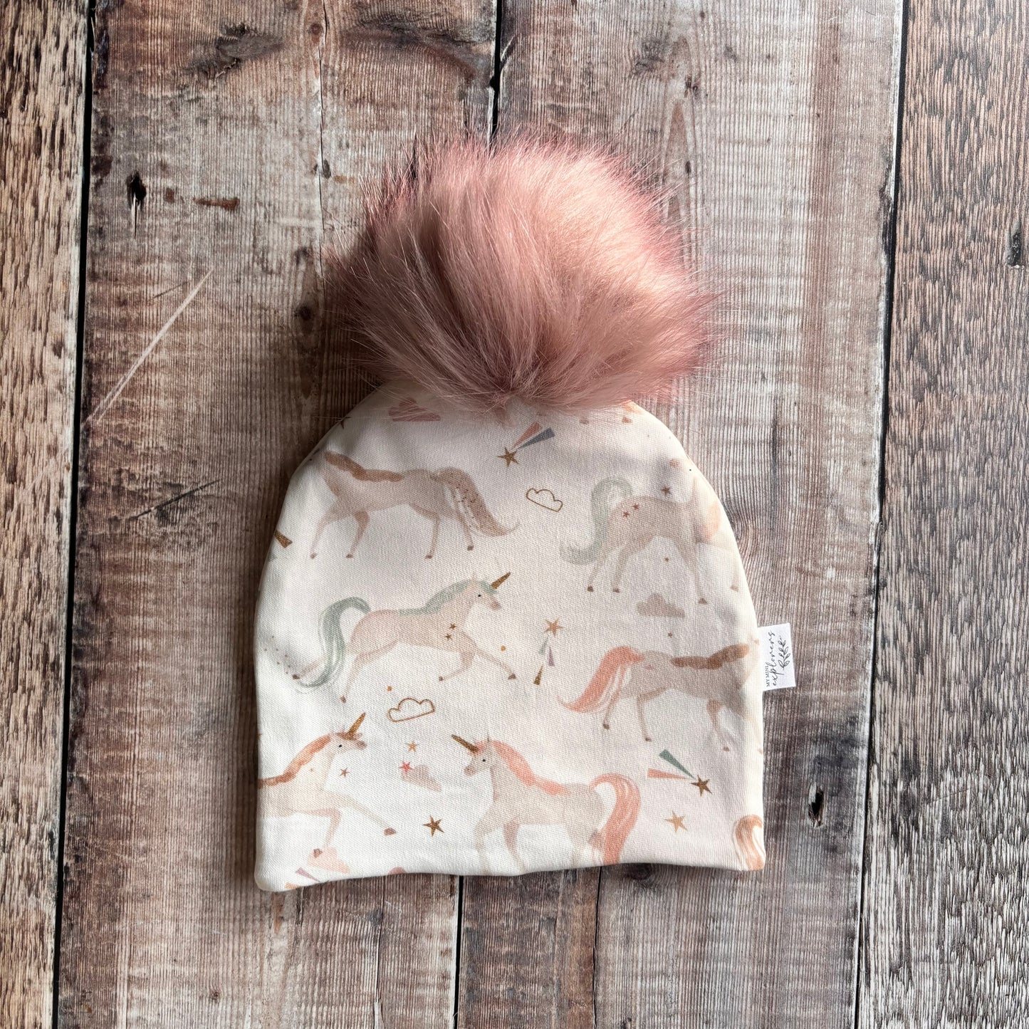 Unicorn Dream Bobble Hat 6-12 months (pale pink inside)