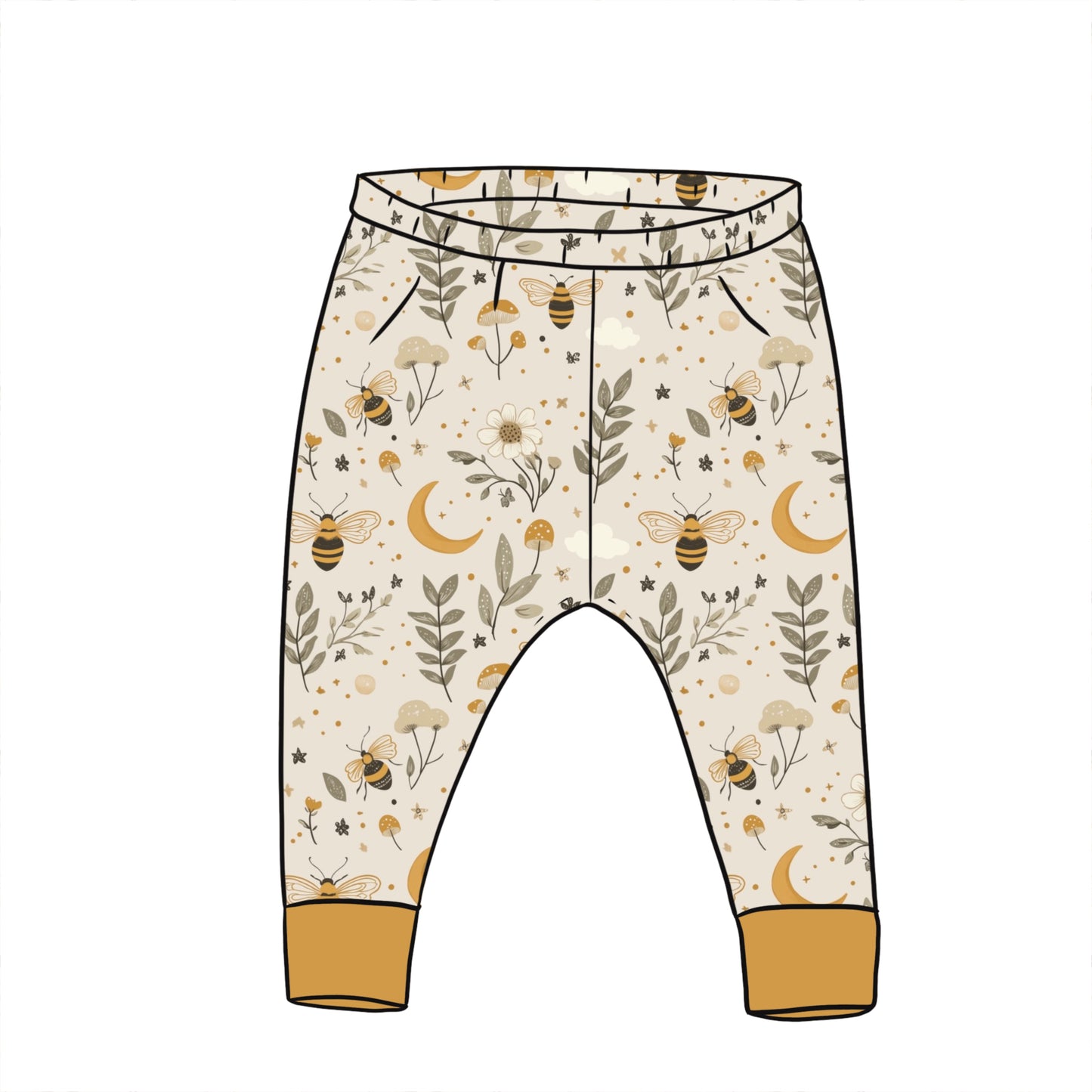 Bees & Moons Leggings 2-3 years (Gold cuff)