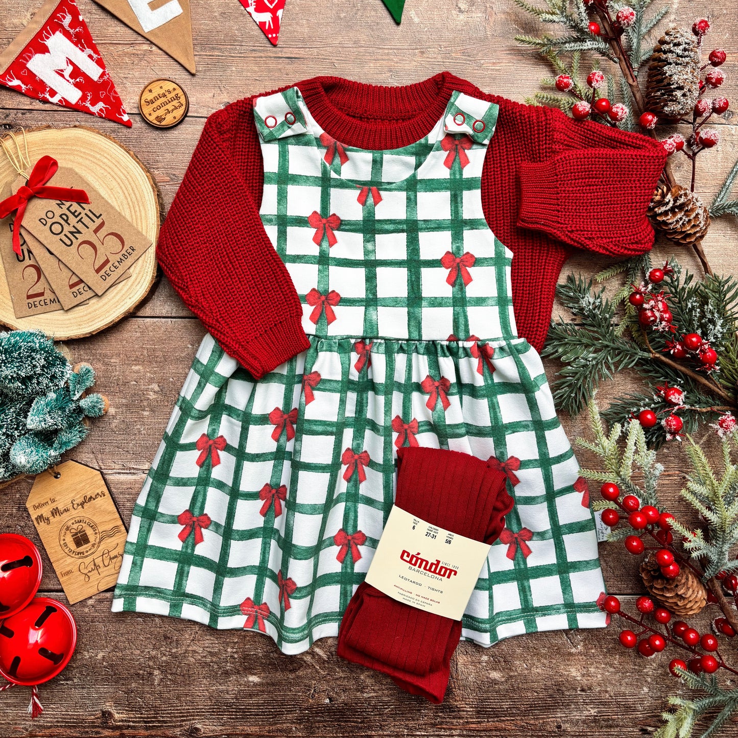 Christmas Gingham Child & Baby Pinafore Dress