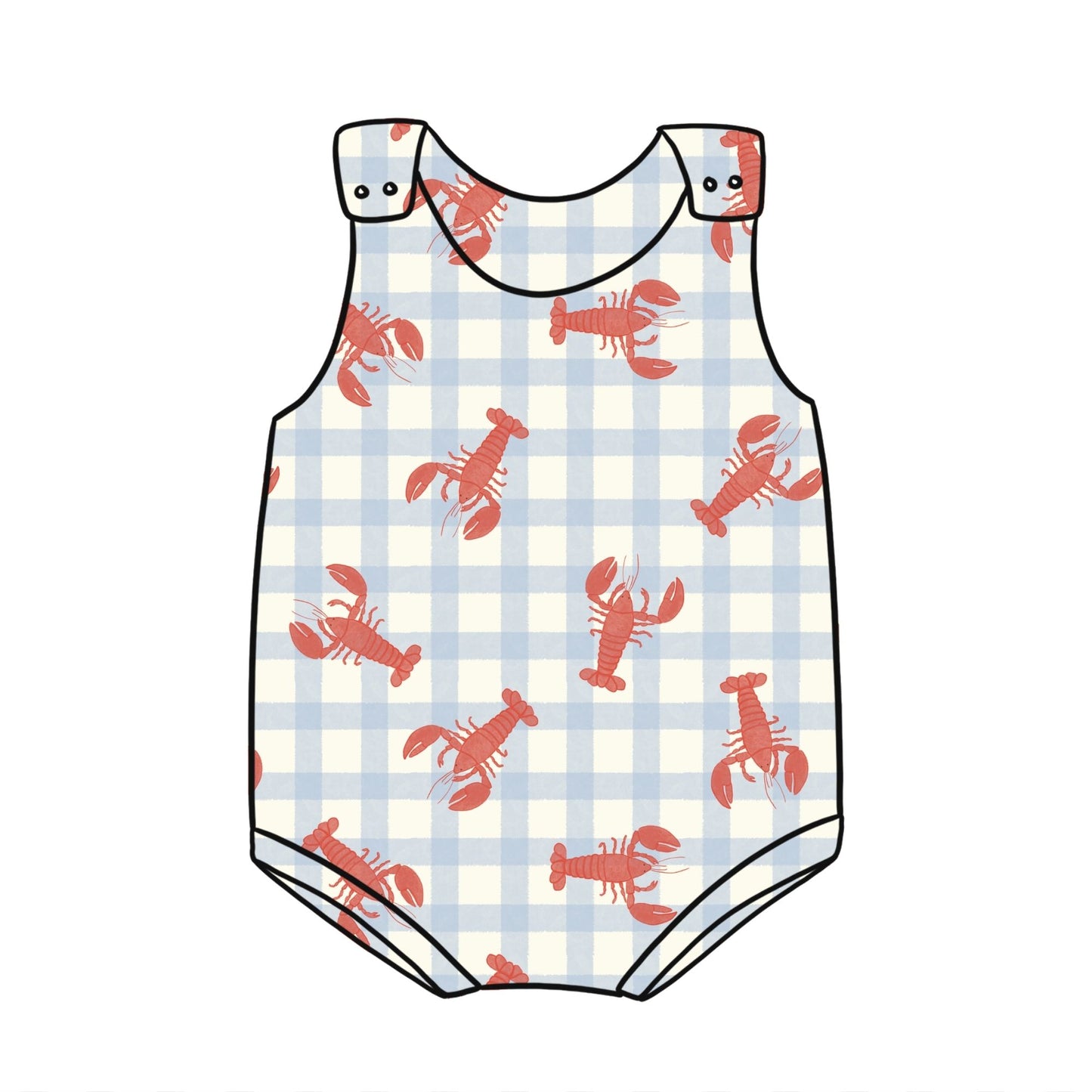 Gingham Lobster Child & Baby Bloomer Romper