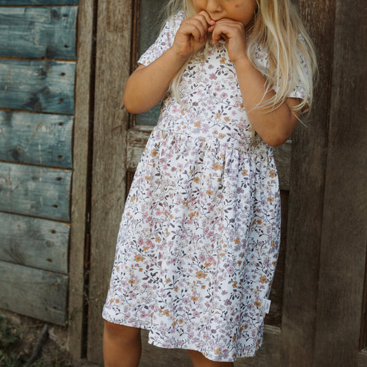 Lilac & Caramel Ditsy Floral Child & Baby Sleeved Dress - 3 options