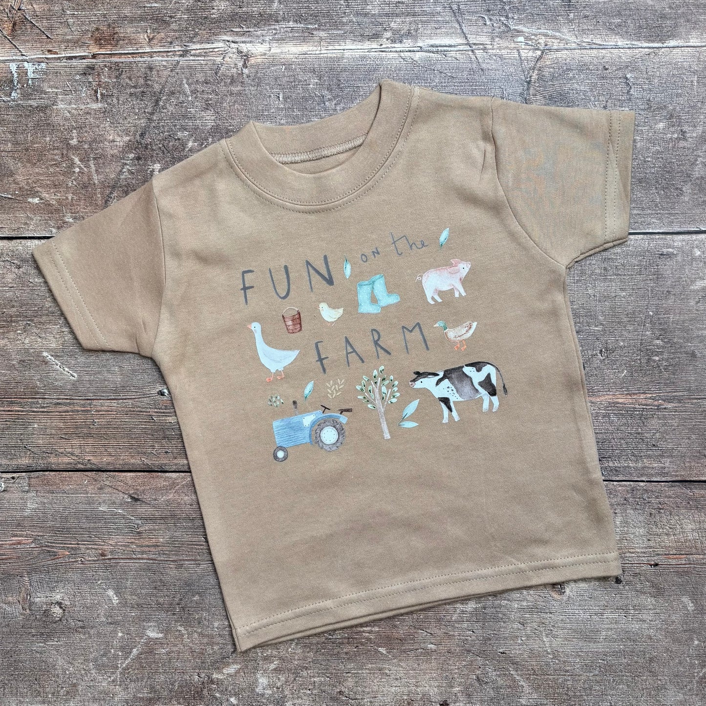 Fun on the farm short sleeve T-shirt 6-12m (Taupe)