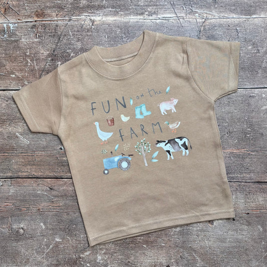 Fun on the farm short sleeve T-shirt 6-12m (Taupe)