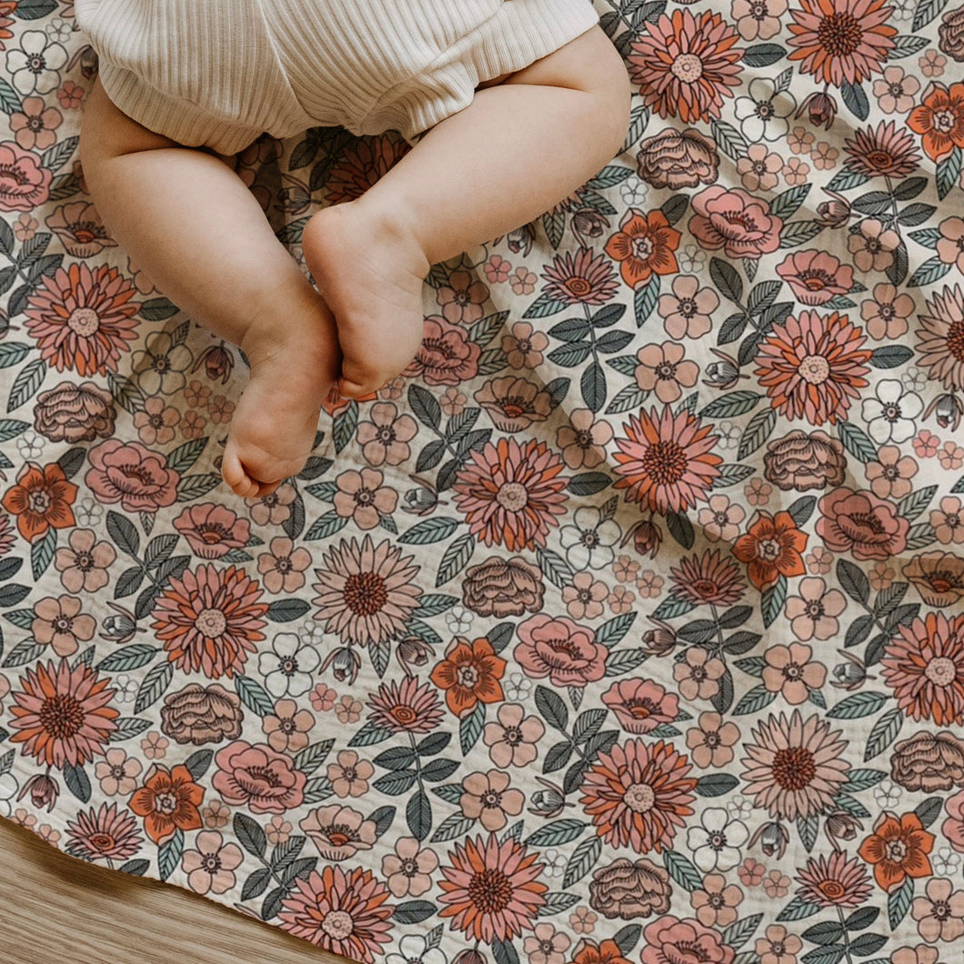 Retro Floral Muslin Swaddle Blanket