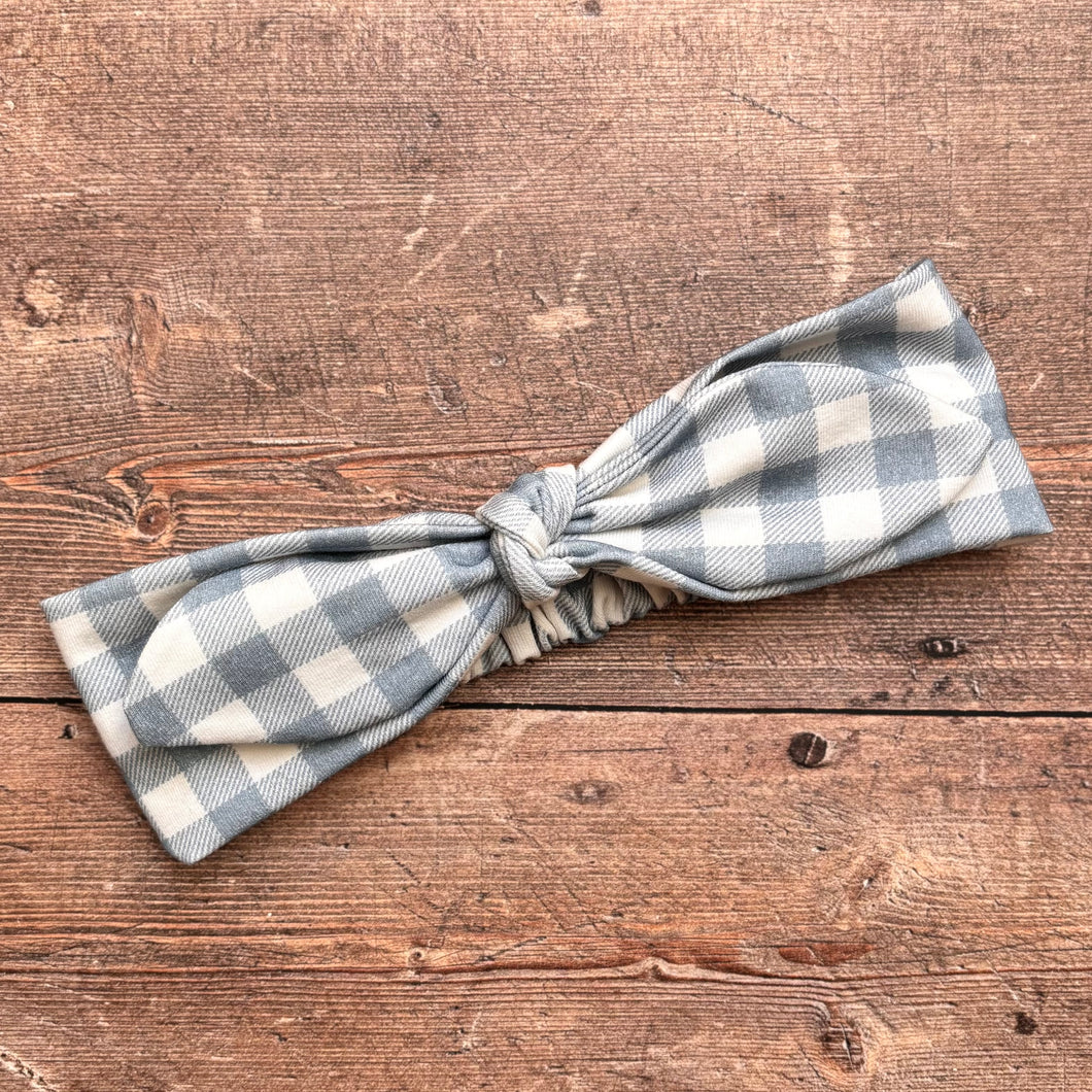 Denim Gingham Knot Bow Headband