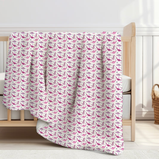 Pink Dinos Sherpa Blanket