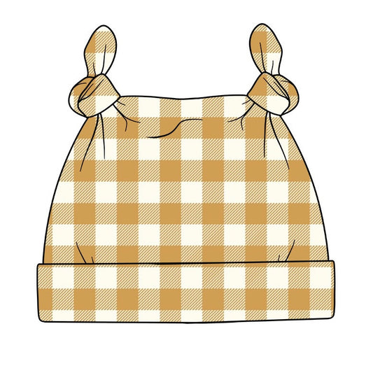 Ochre Gingham Knotted Hat